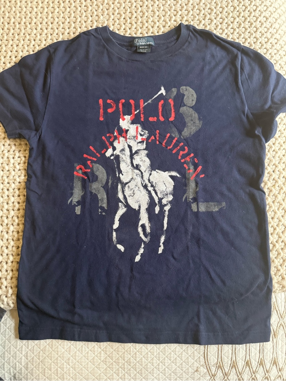 Polo by Ralph Lauren Navy Short Sleeve Tee with Graphic Polo Player Size 10-12T